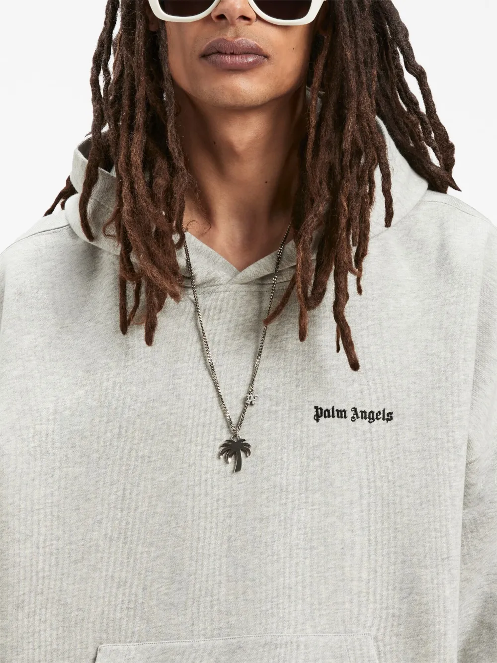 Palm Angels embroidered-logo Hoodie | Grey | FARFETCH