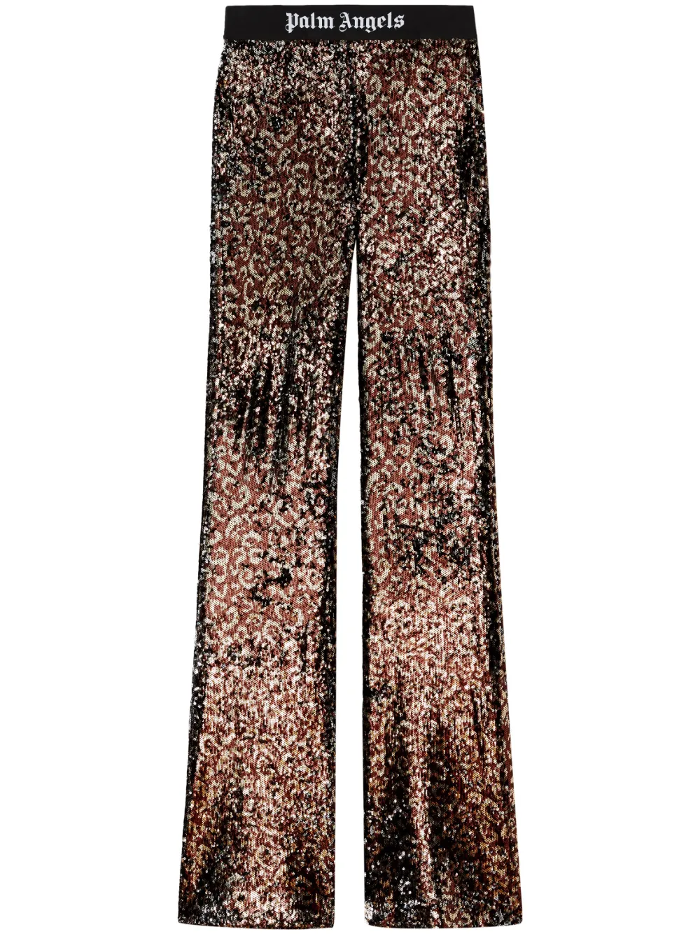Palm Angels logo-tape sequin flared trousers | Brown | Image 1