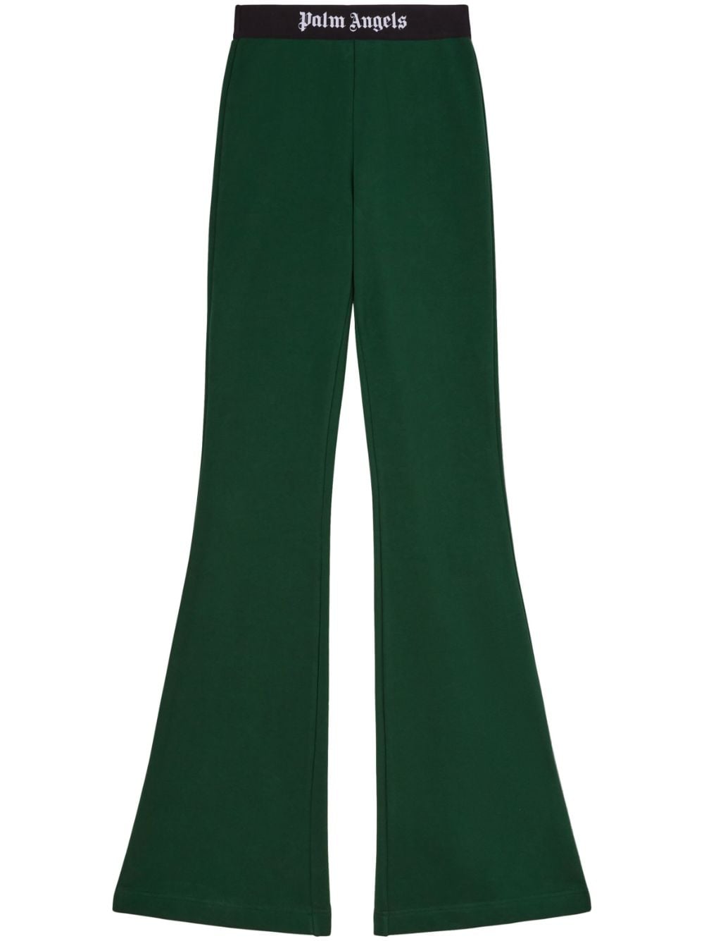 Shop Palm Angels Logo-tape Cotton Flared Trousers In Green