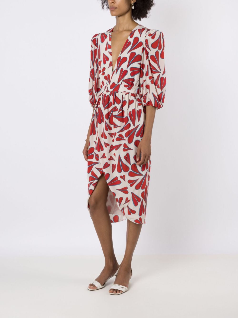 Shop Adriana Degreas Heart-print V-neck Dress In Neutrals