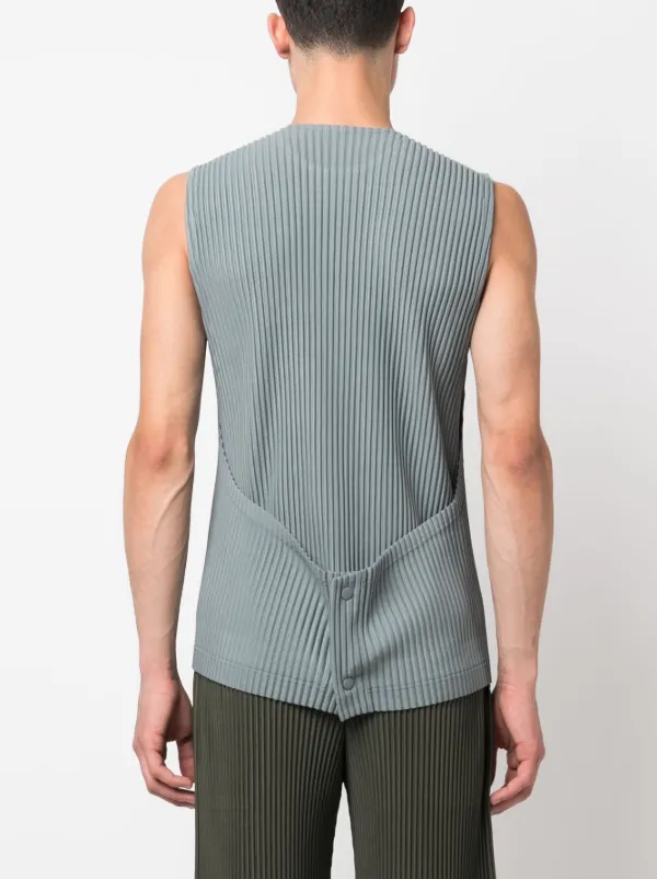 Homme Plissé Issey Miyake button-up Ribbed Tank Top | Grey | FARFETCH AO