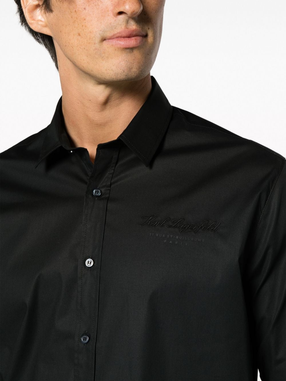 Shop Karl Lagerfeld Logo-embroidered Stretch-cotton Shirt In Black
