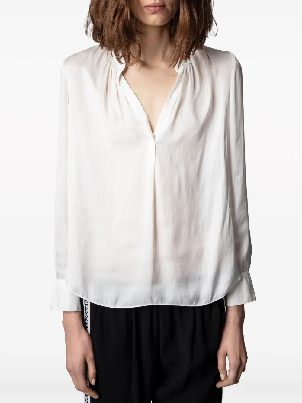 Zadig&Voltaire Blouse met gesmockt detail en satijnen weving Wit