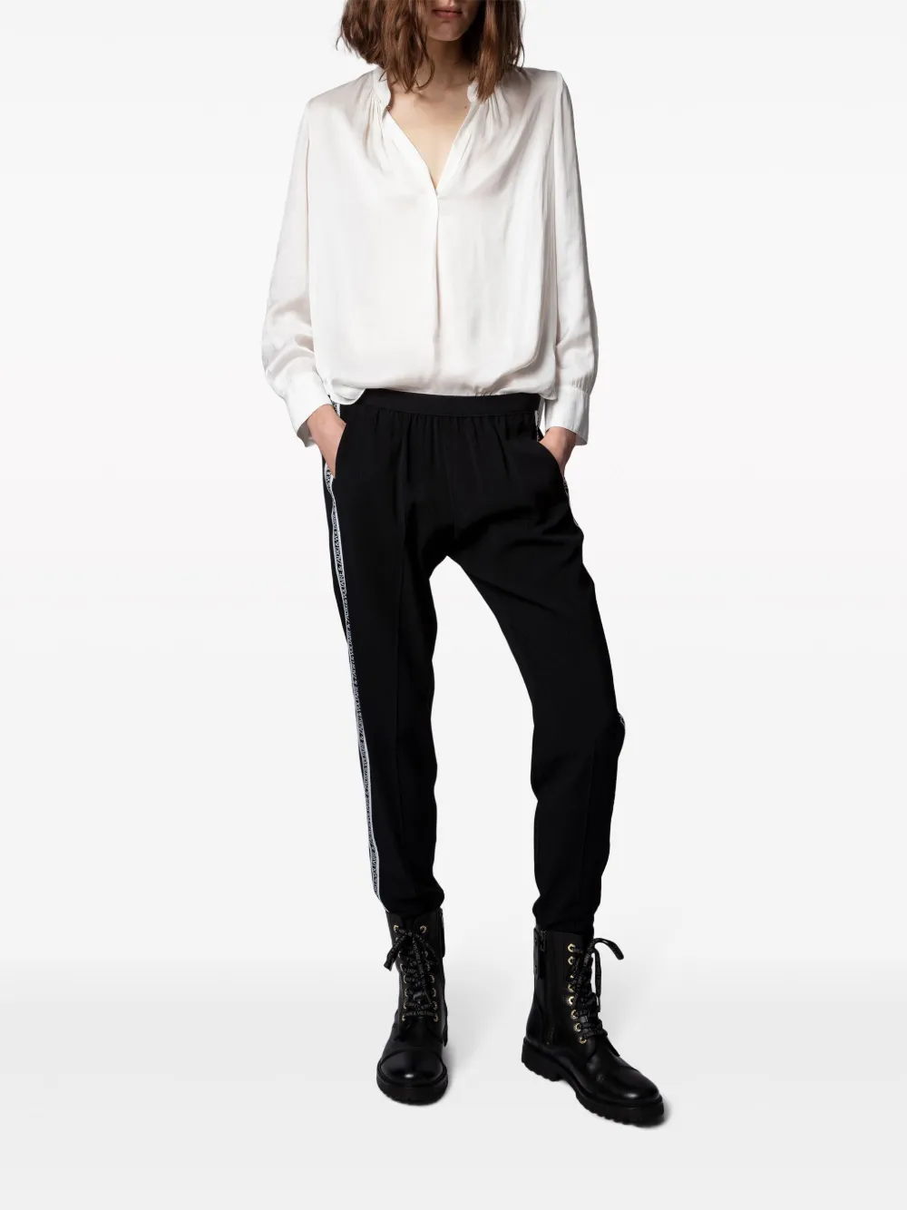 Zadig&Voltaire Blouse met gesmockt detail en satijnen weving - Wit