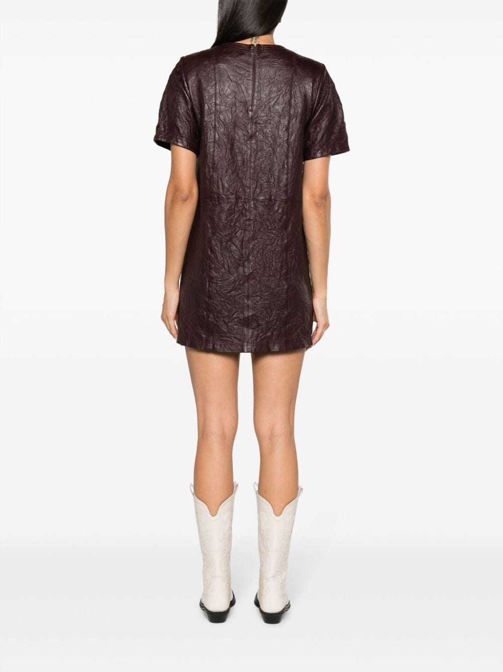 Shop Zadig & Voltaire Riddy Creased Leather Minidress In Brown