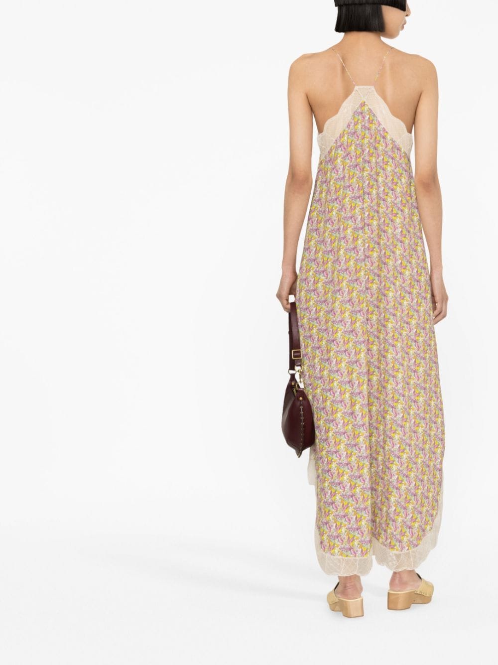 Shop Zadig & Voltaire Floral-print Lace-trim Maxi Dress In Neutrals