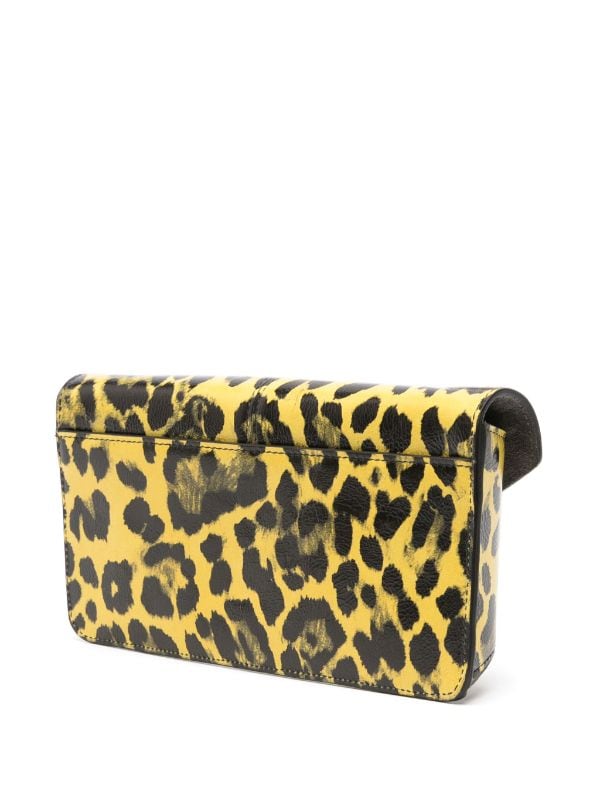 Leopard Zipper Foldover Clutch Envelope Purse Women Cross Body Bag with Chain Strap