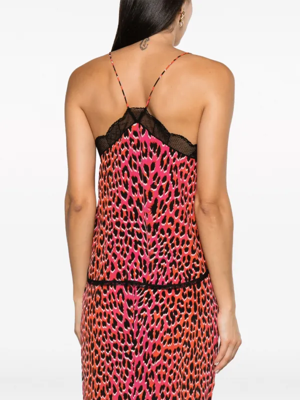 Zadig Voltaire Christy leopard print silk tank top women Silk Polyamide Spandex Elastane XS Pink