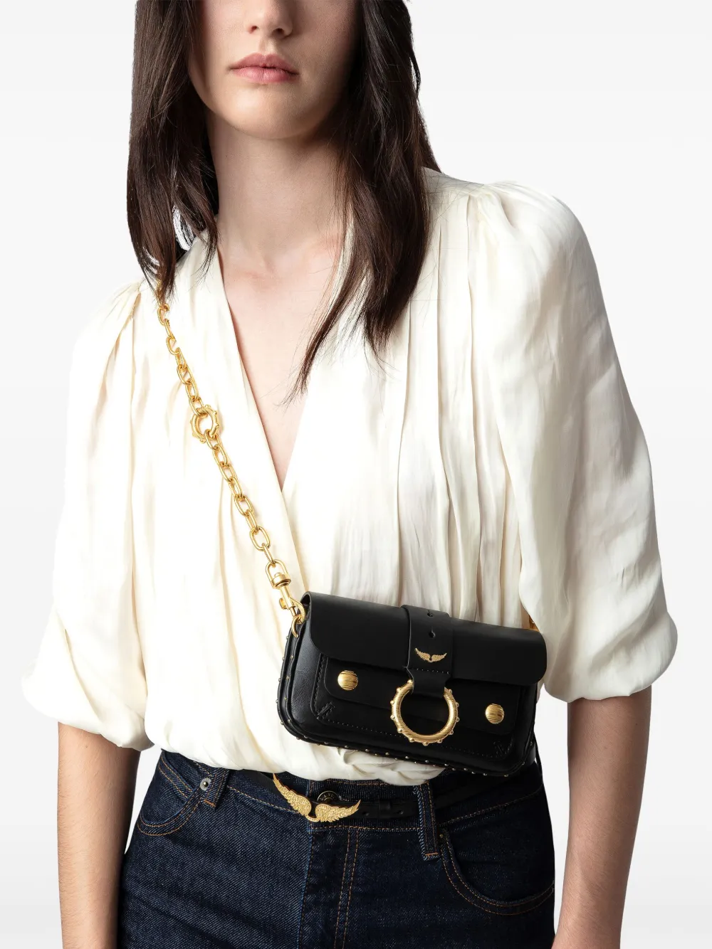 Shop Zadig & Voltaire Kate Leather Shoulder Bag In Black