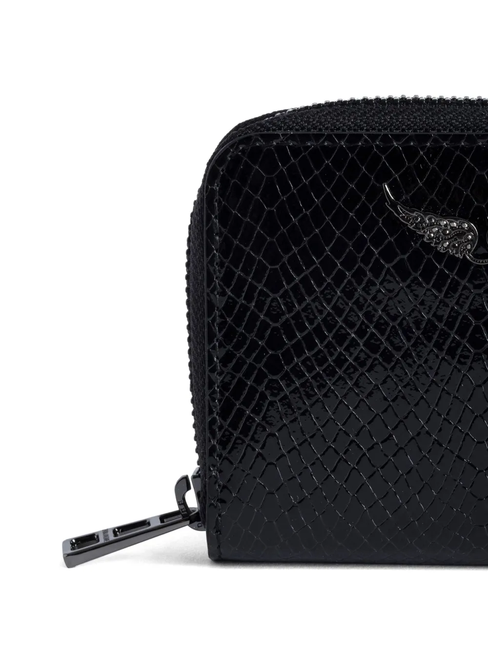 Shop Zadig & Voltaire Mini Zv Crocodile-effect Wallet In Black