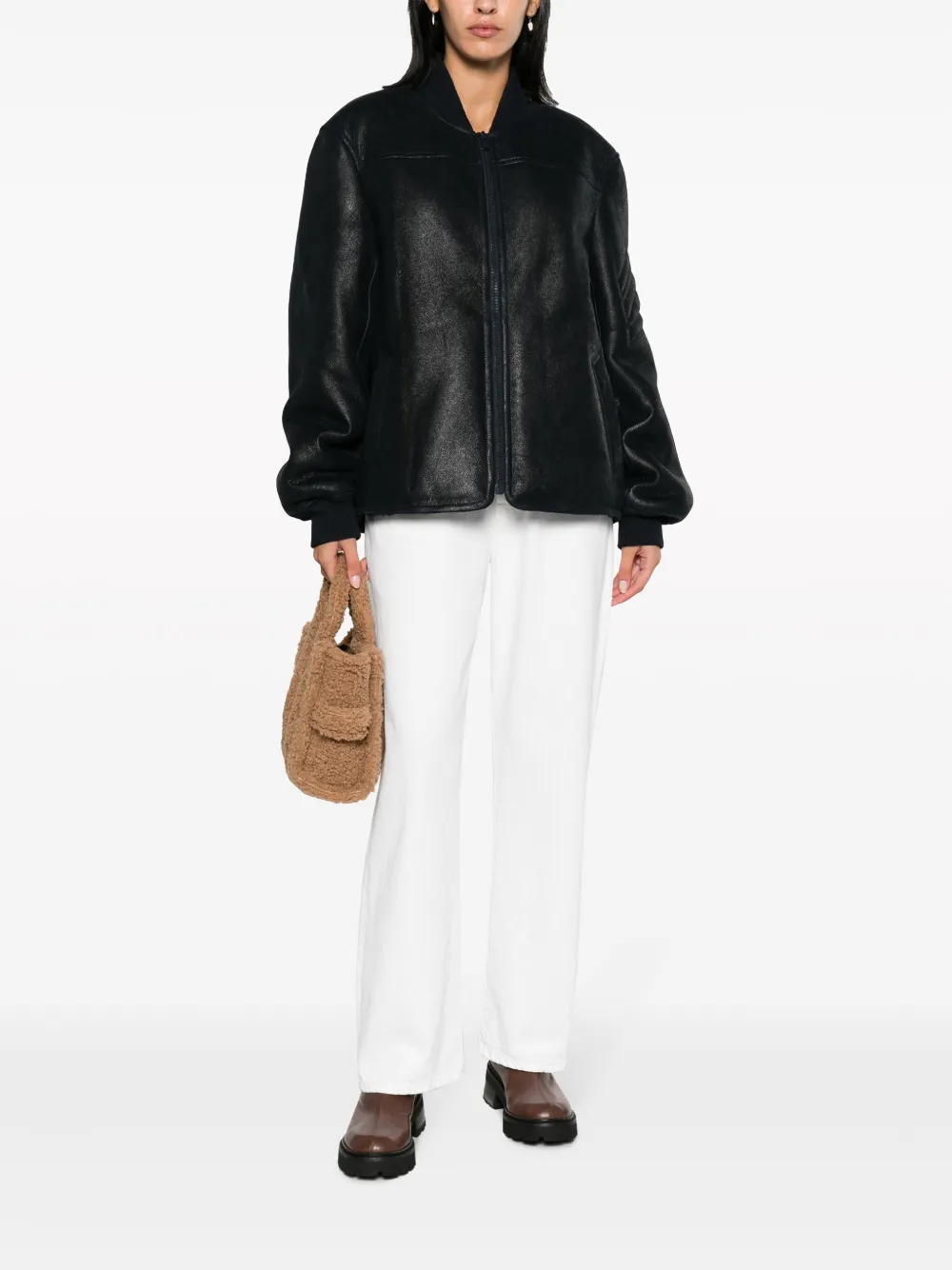 ZADIG & VOLTAIRE LEO SHEARLING USED LEATHER JACKET