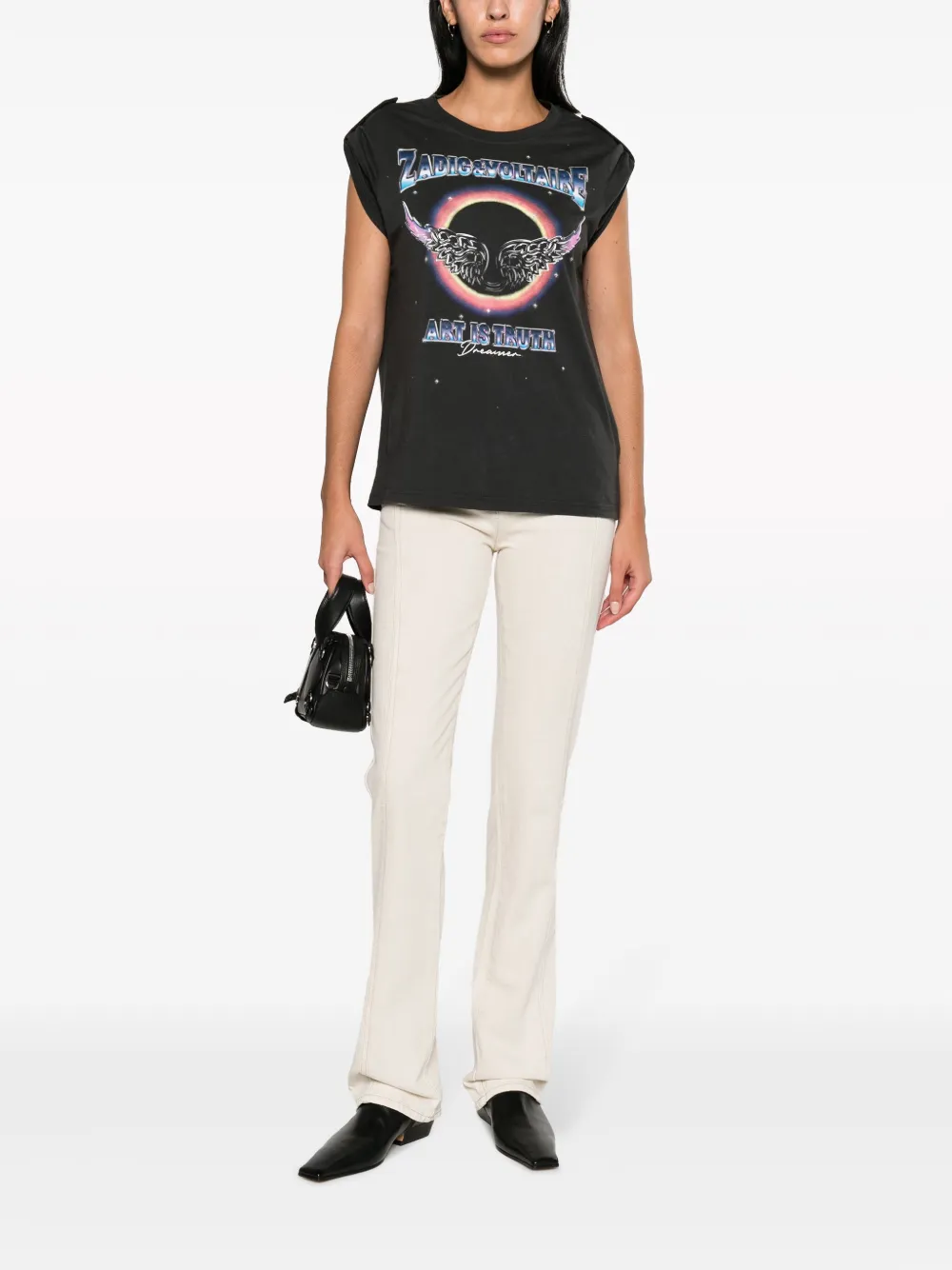 Shop Zadig & Voltaire Donate Concert-motif Cotton T-shirt In Grey