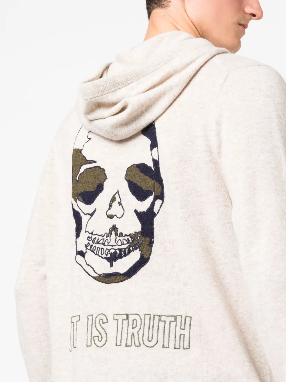 Zadig & Voltaire Skull Wool-blend Knitted Hoodie In Neutrals