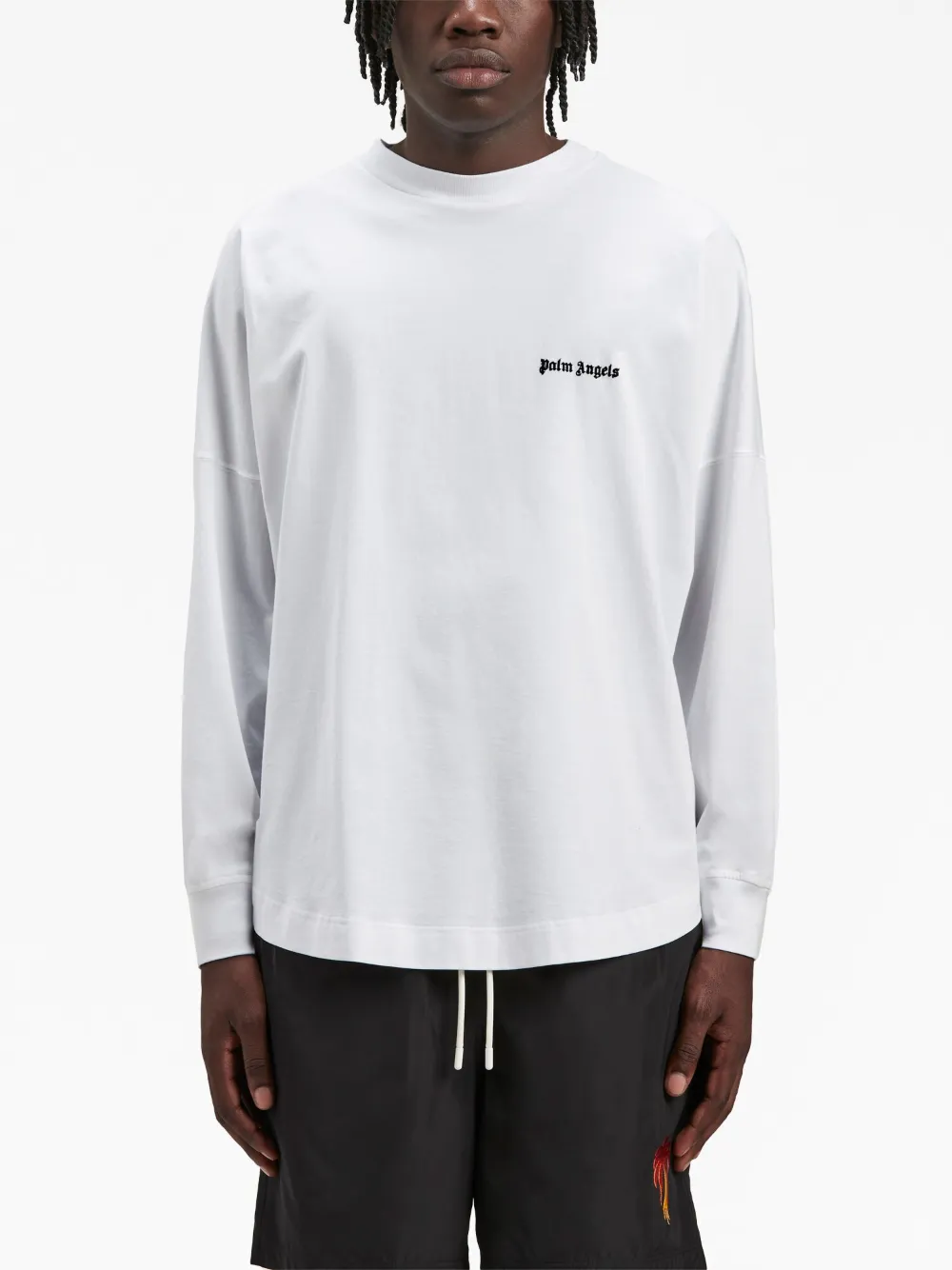 Shop Palm Angels Embroidered-logo Long-sleeve T-shirt In White