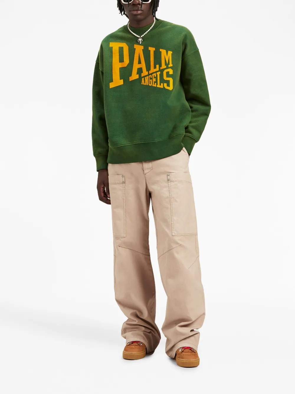 Palm Angels T-shirt met logoprint - Groen