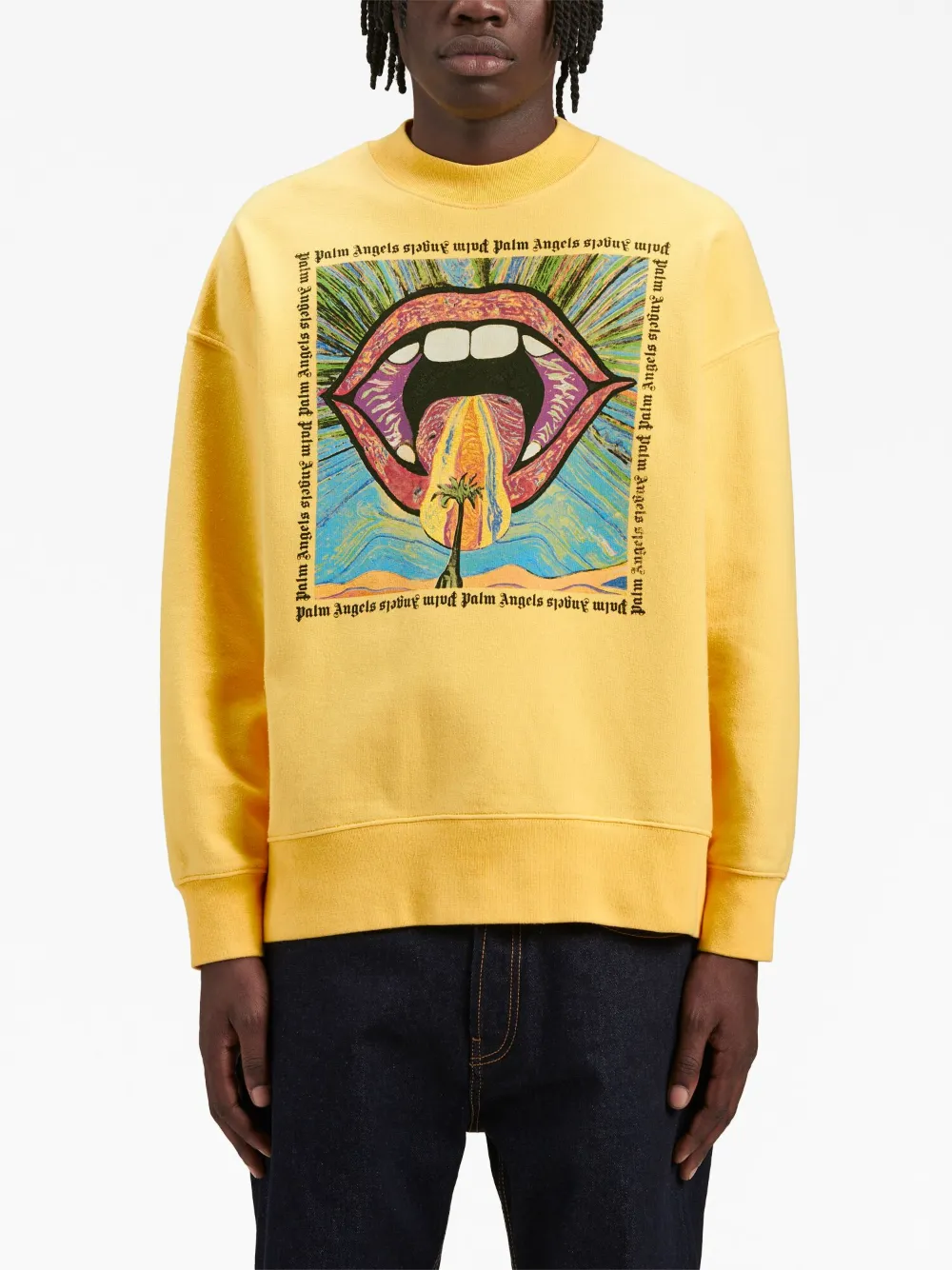 Shop Palm Angels Crazy Mouth Crew-neck Sweatshirt In Yellow