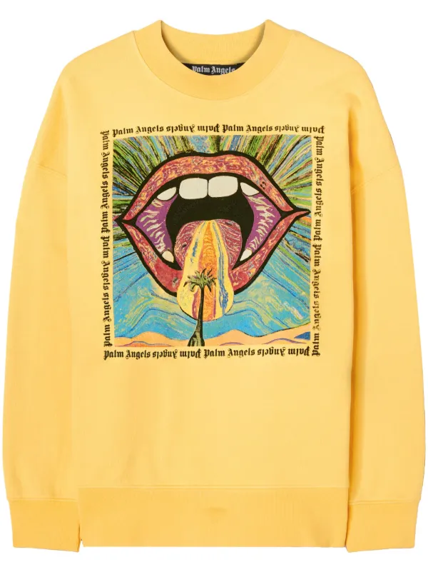 Palm Angels Crazy Mouth crew-neck Sweatshirt | Yellow | FARFETCH