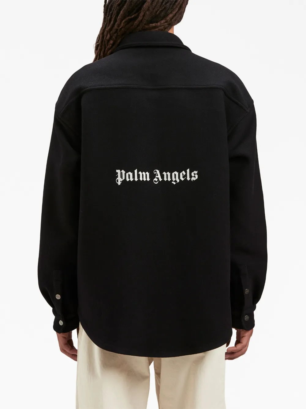 Shop Palm Angels Logo-embroidered Twill Shirt Jacket In Black