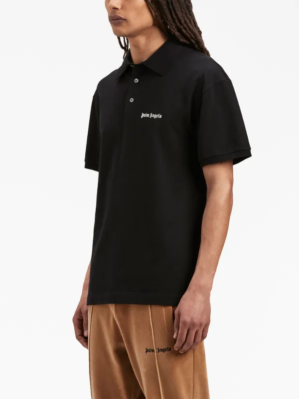 Palm Angels logo-embroidered Cotton Polo Shirt | Black