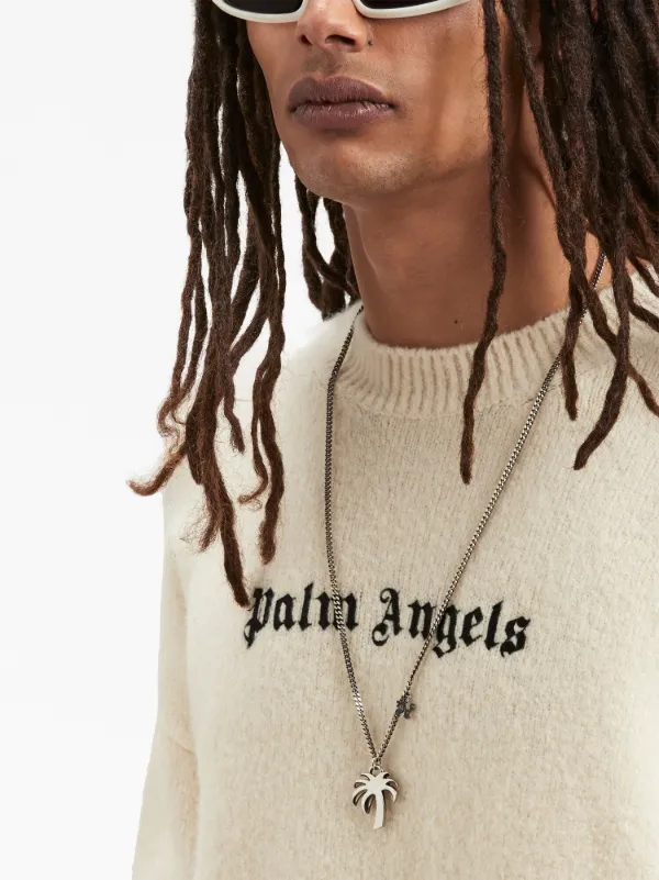 Palm Angels logo-embroidered wool-blend Jumper | White | FARFETCH