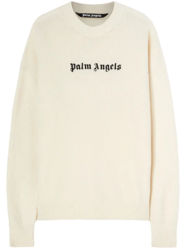 Palm Angels logo embroidered wool blend Jumper White FARFETCH IN