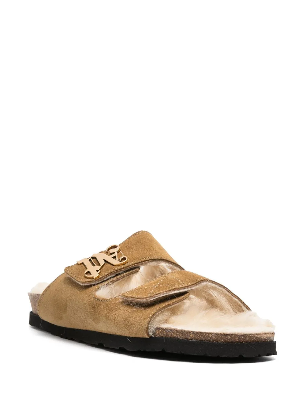 Palm Angels monogram-plaque Shearling Sandals - Farfetch