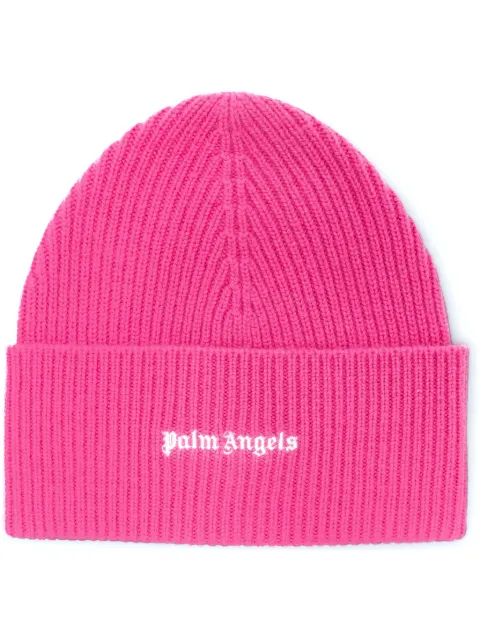 Palm Angels gorro tejido de canalé con logo bordado