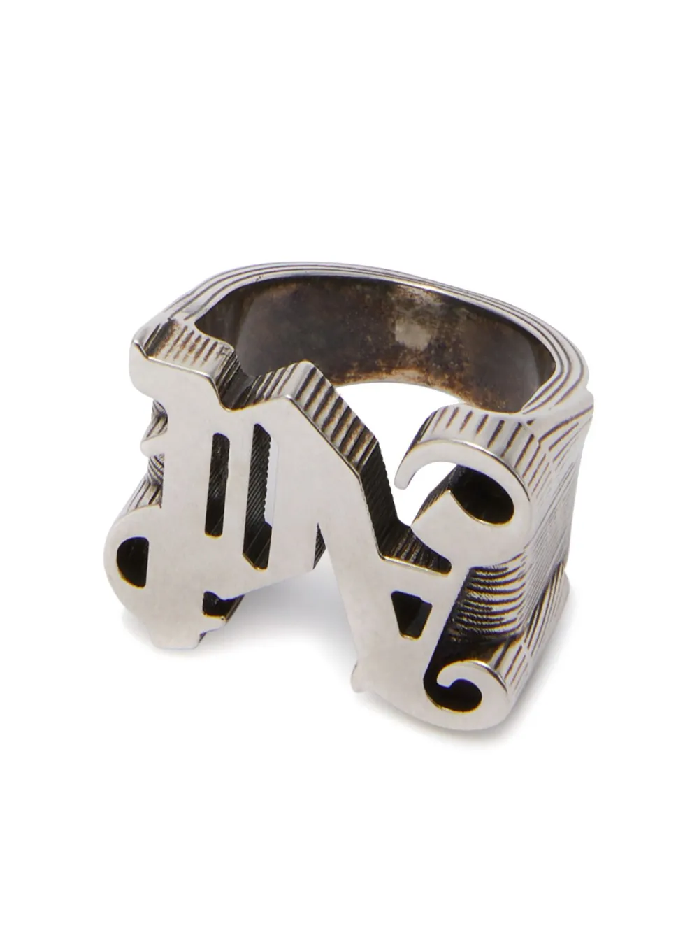 Palm Angels logo-lettering chunky band ring - Zilver