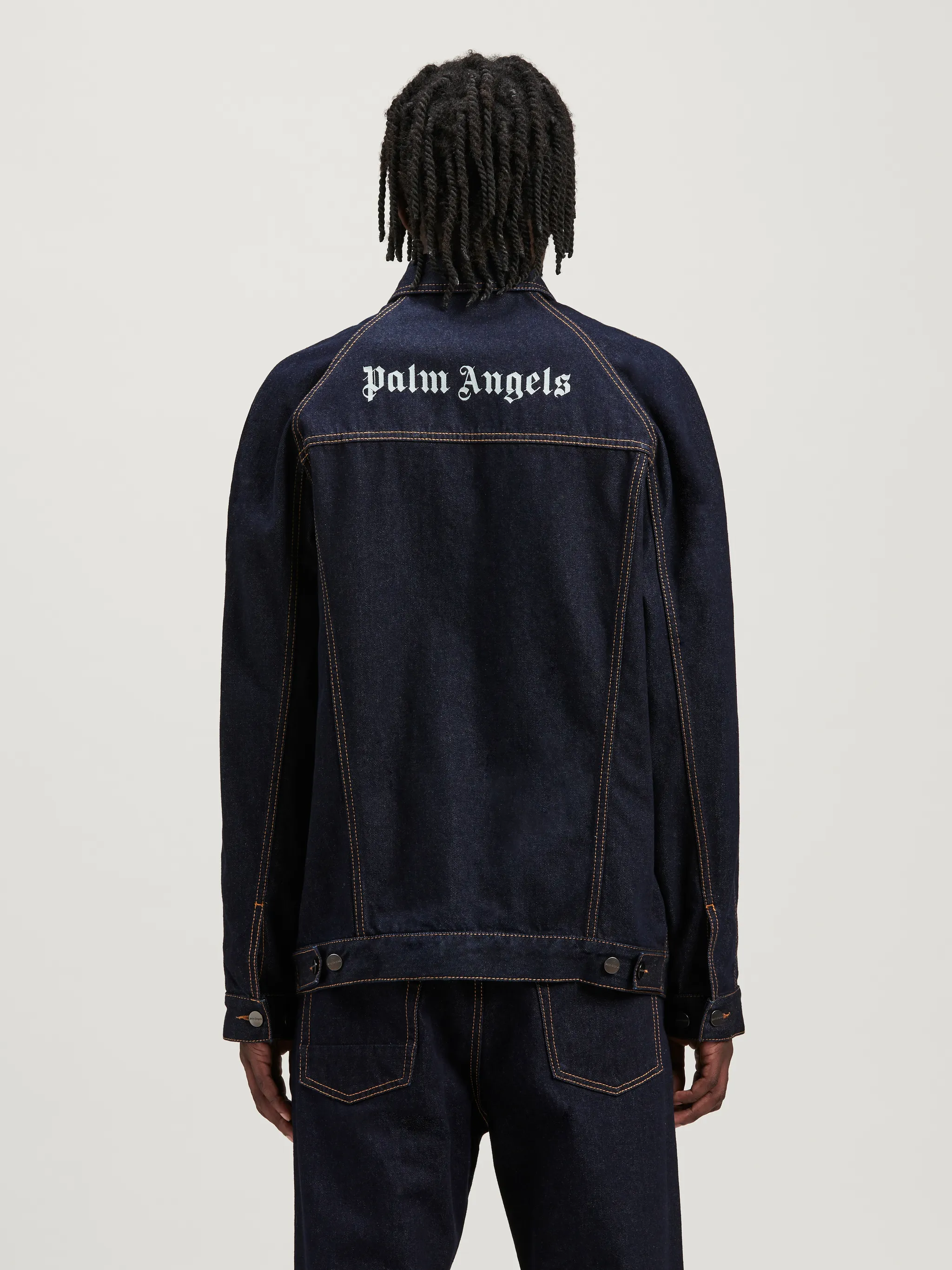 Raw Wash Logo Denim Jacket in blue Palm Angels® Official