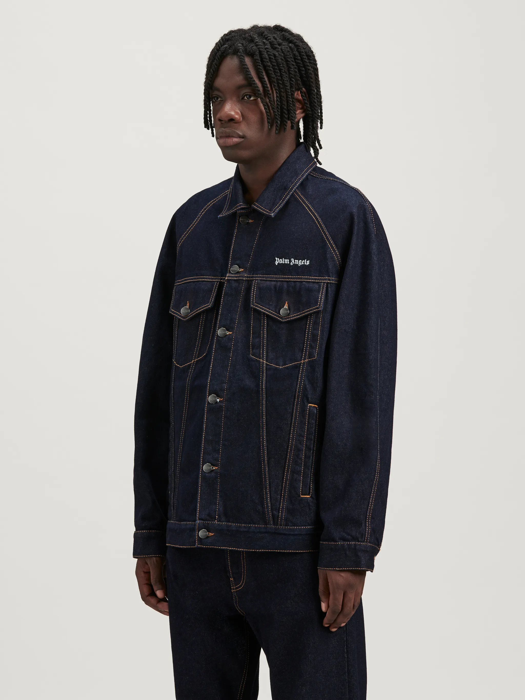 Raw Wash Logo Denim Jacket in blue Palm Angels® Official