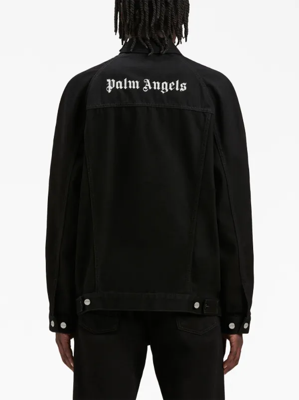 Palm Angels logo-embroidered Denim Jacket | Black | FARFETCH