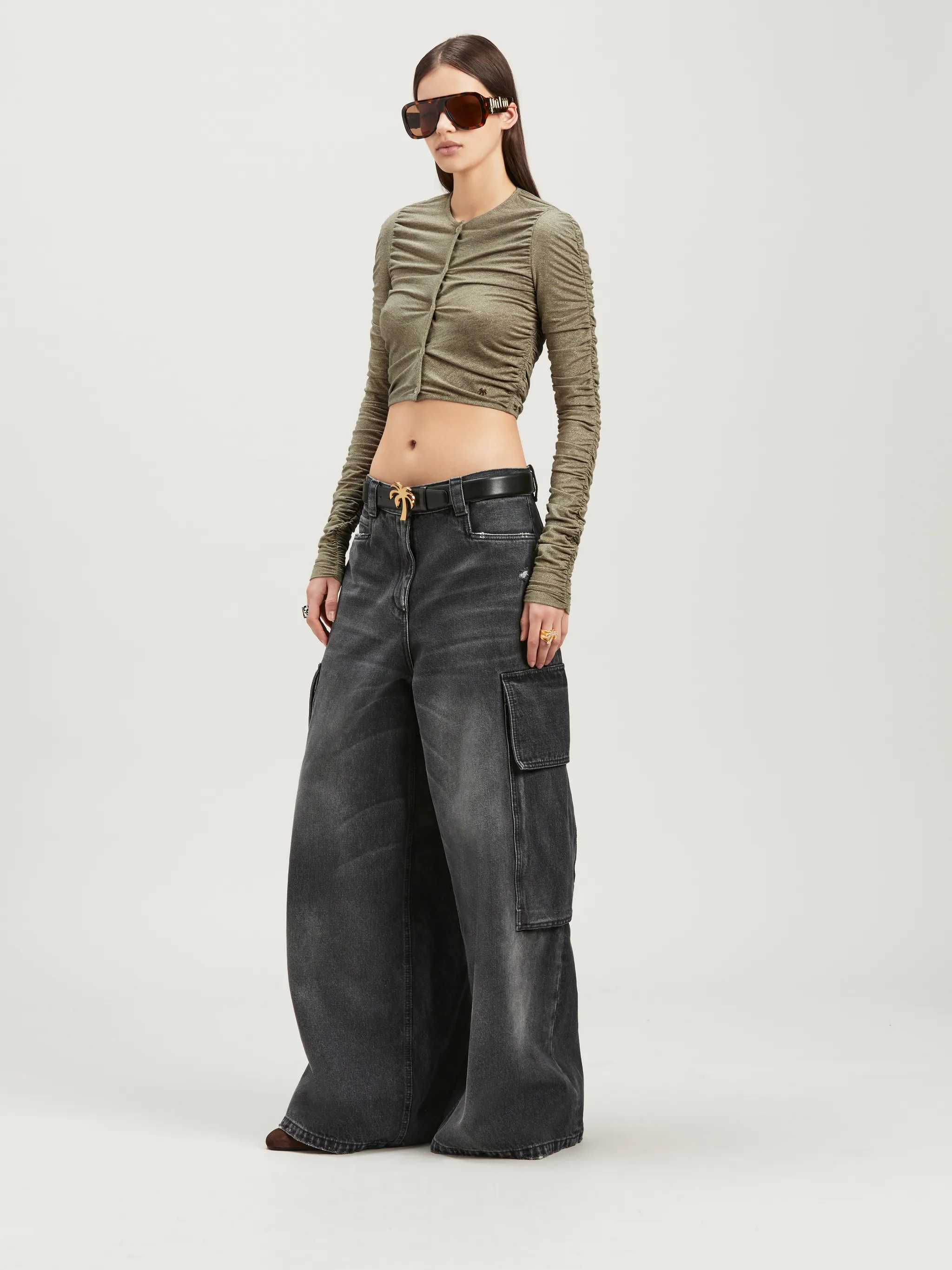 Lurex Rouched Crop Cardigan