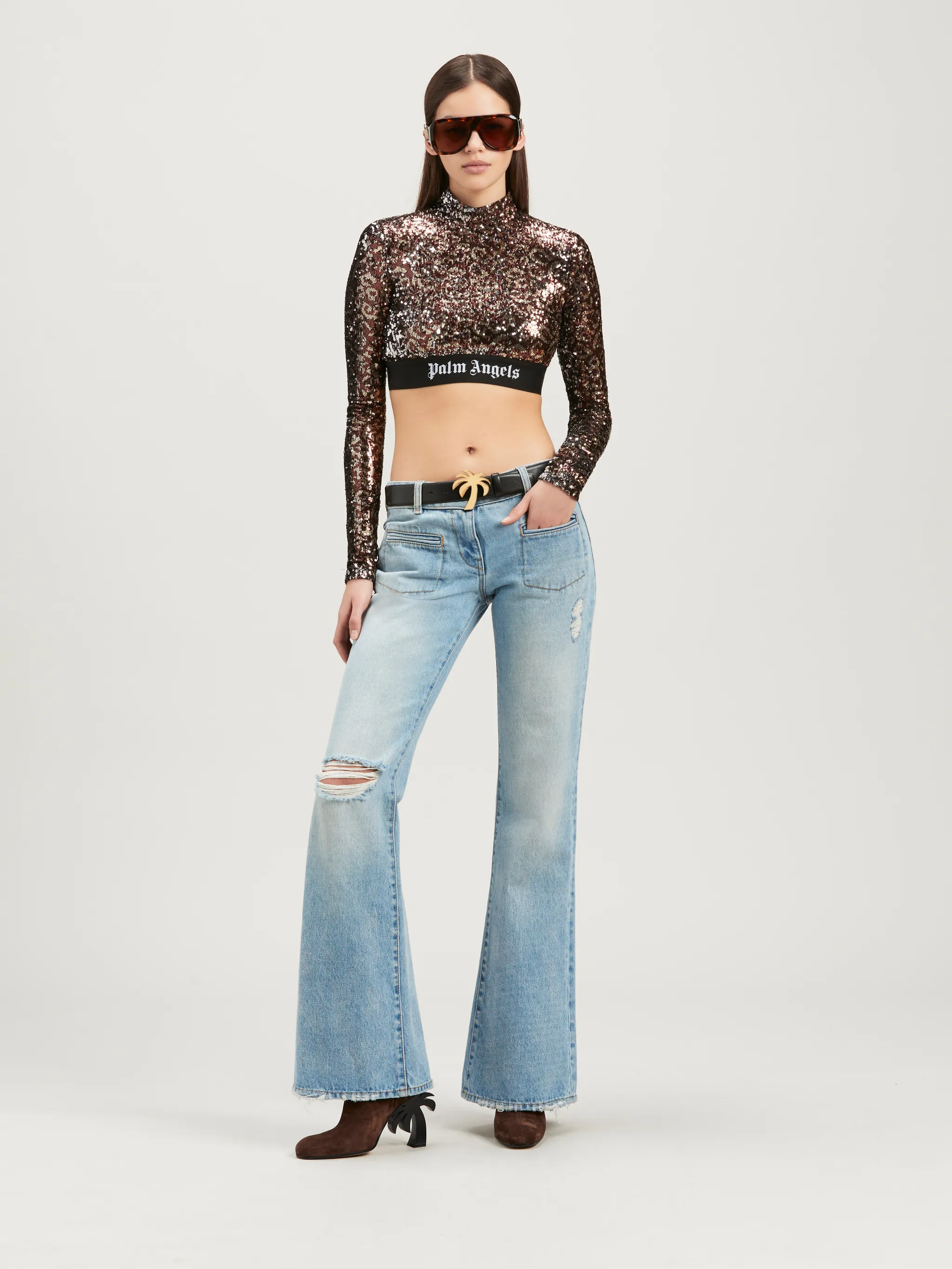 Logo Tape Sequins Top