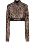 Palm Angels logo-strap sequin cropped top - Brown