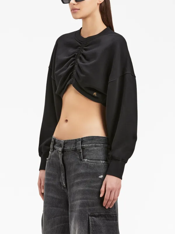 Palm Angels ruched-detail Cropped Sweatshirt | Black | FARFETCH