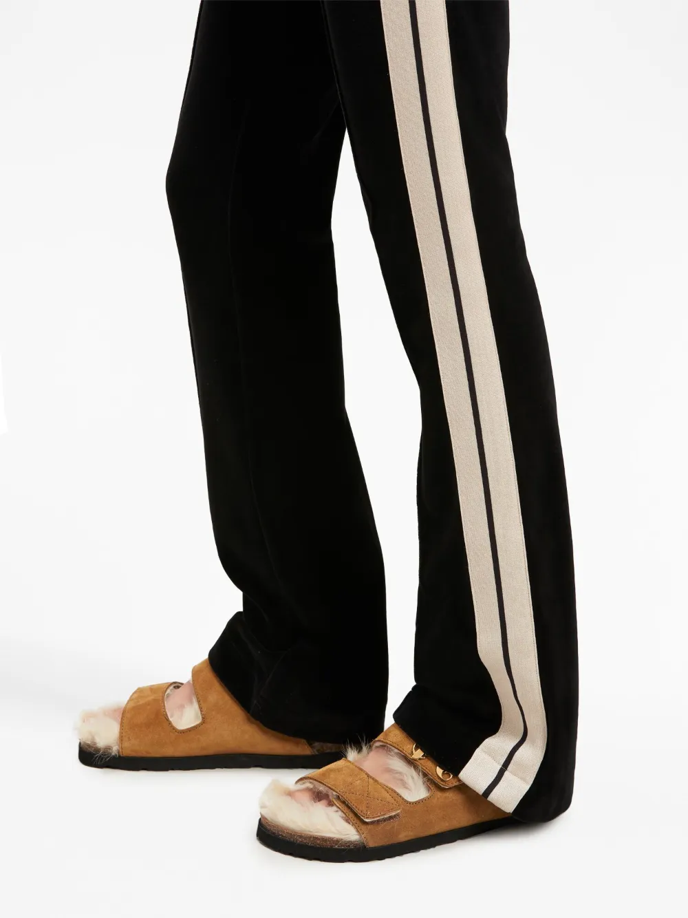 Palm Angels stripe-detail Velvet Track Pants | Black | FARFETCH JO