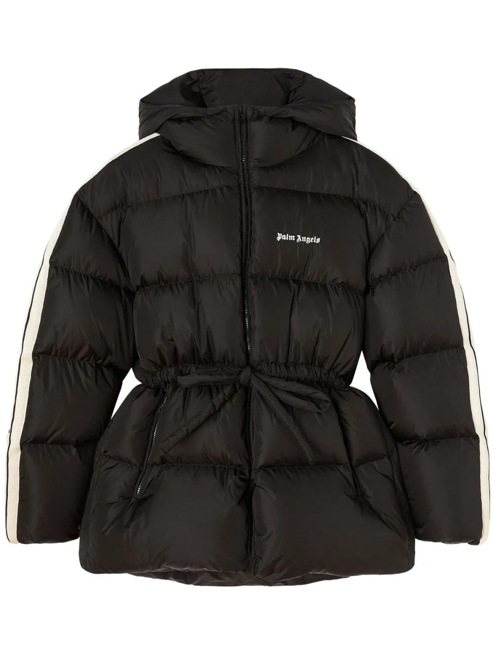 Palm Angels Hooded Techno Fabric Down Jacket In Black