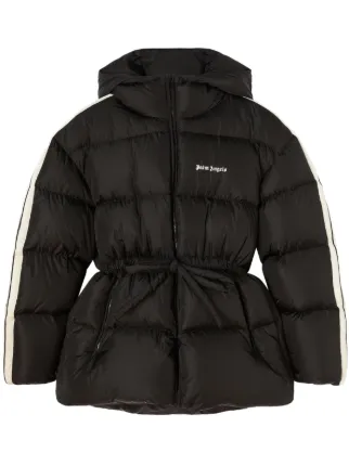 Palm Angels logo-print Belted Down Jacket | Black | FARFETCH OM