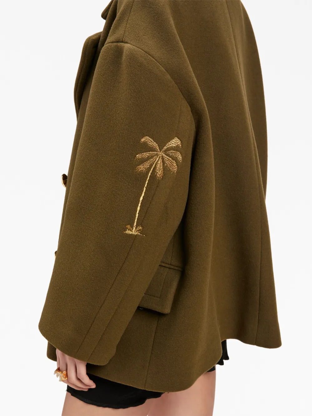 Palm Angels palm-embroidery double-breasted coat | Image 6