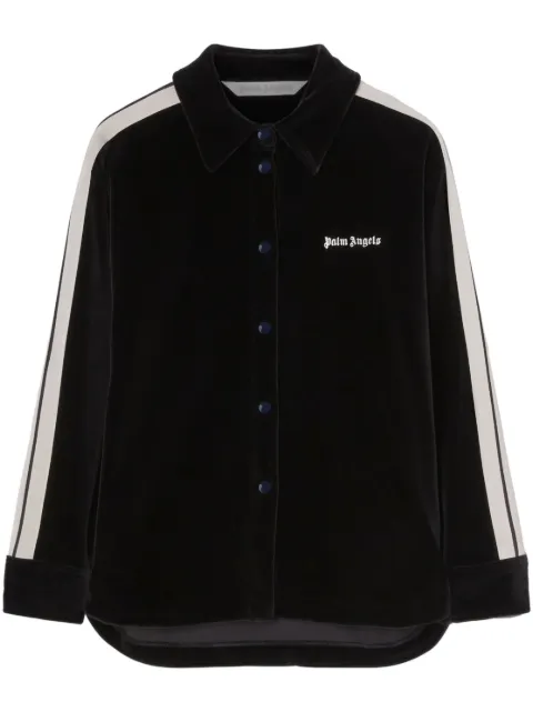 Palm Angels logo-embroidered velvet track shirt