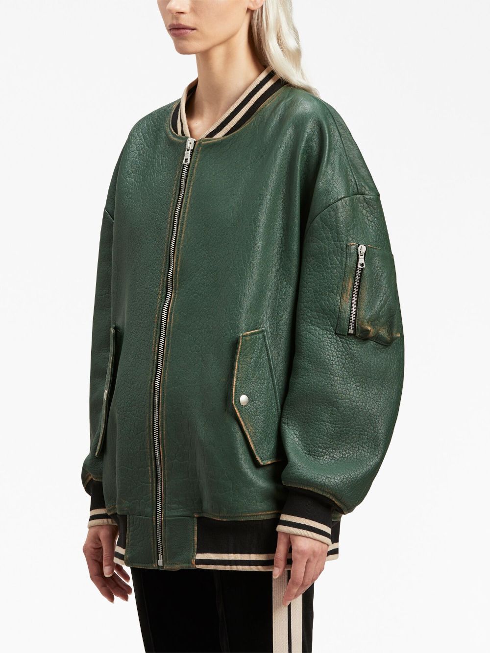 Shop Palm Angels Sunset Leather Bomber Jacket In Green