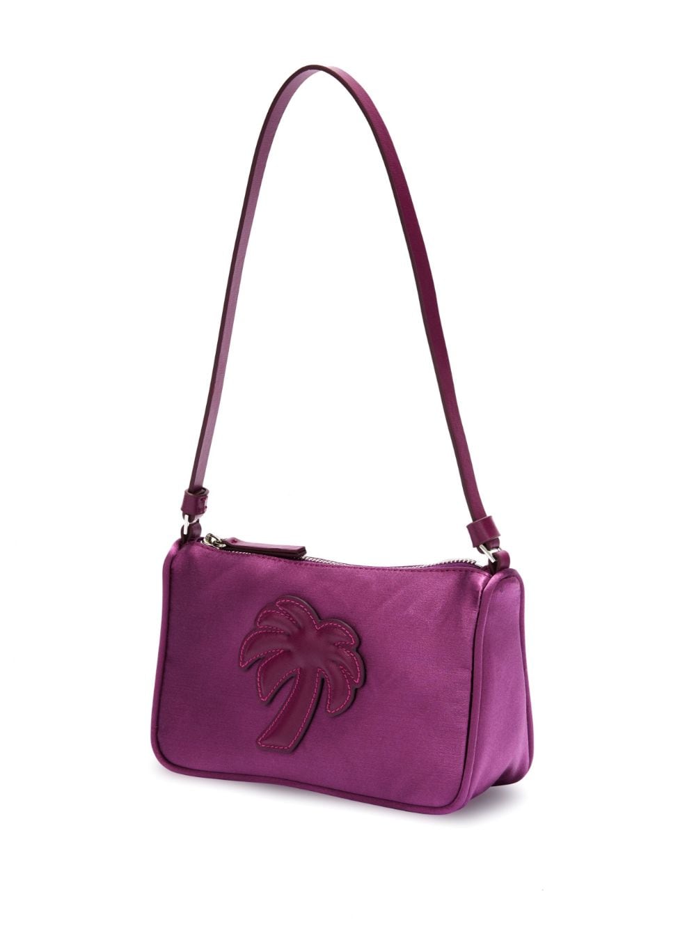 Shop Palm Angels Palm-motif Satin Shoulder Bag In Purple