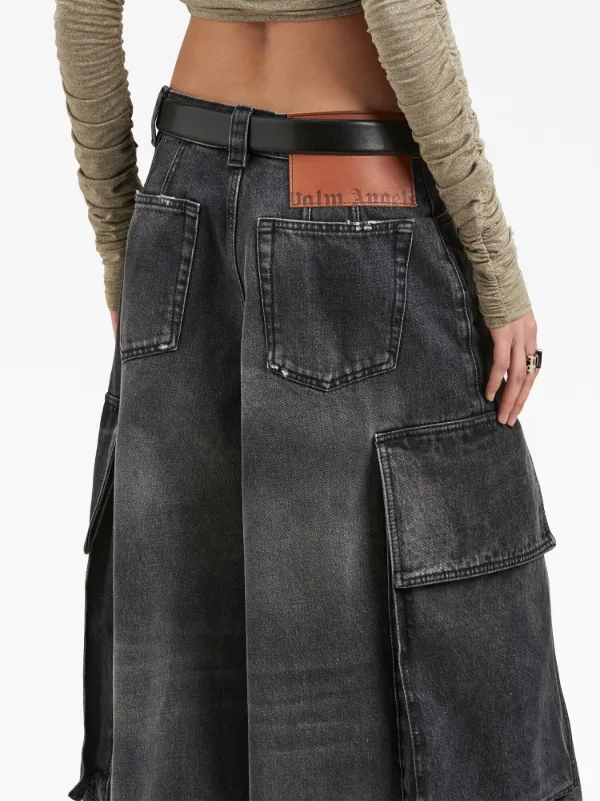 【関税&送料込】Palm Angels Paris Jeans Wide Palm Angels Distressed Wide Leg High-Rise Denim Jeans (Denim