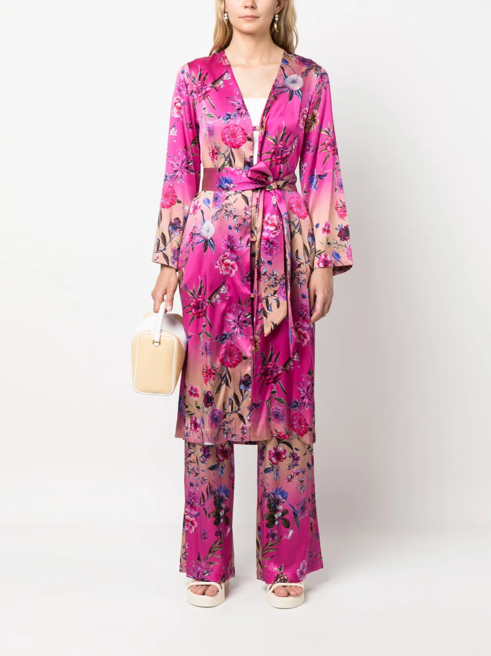 813 floral-print silk coat - Roze