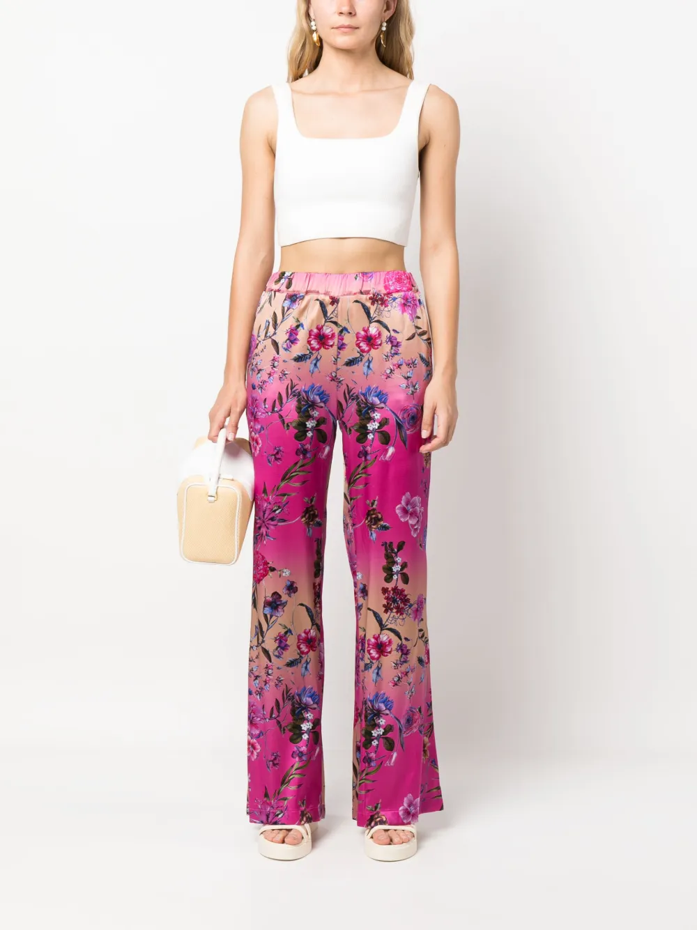 813 floral-print high-waist trousers - Roze