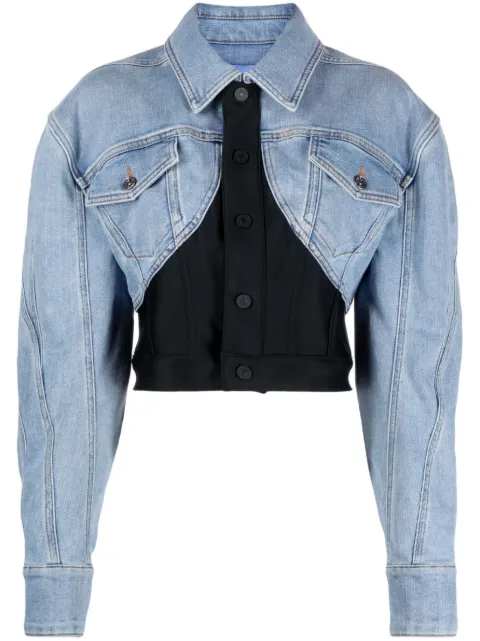 Mugler - panelled cropped denim jacket