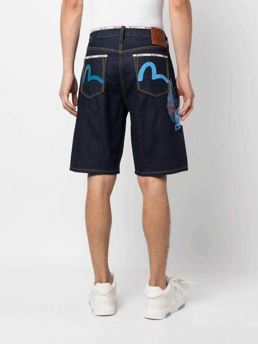 EVISU eagle embroidered Denim Shorts Farfetch