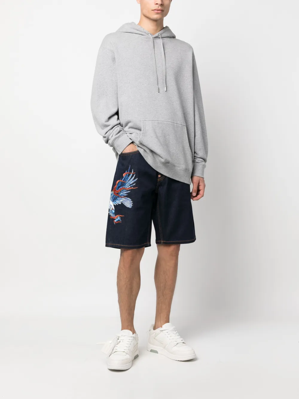 EVISU eagle-embroidered denim shorts - Blauw