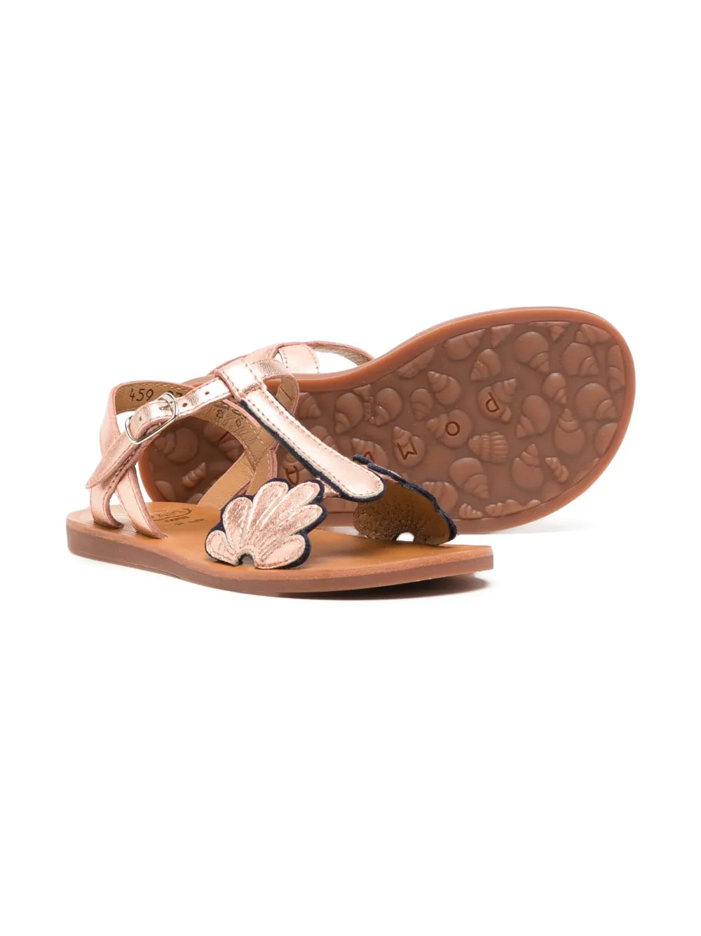 Pom D'api floral-appliqué metallic-finish sandals - Beige