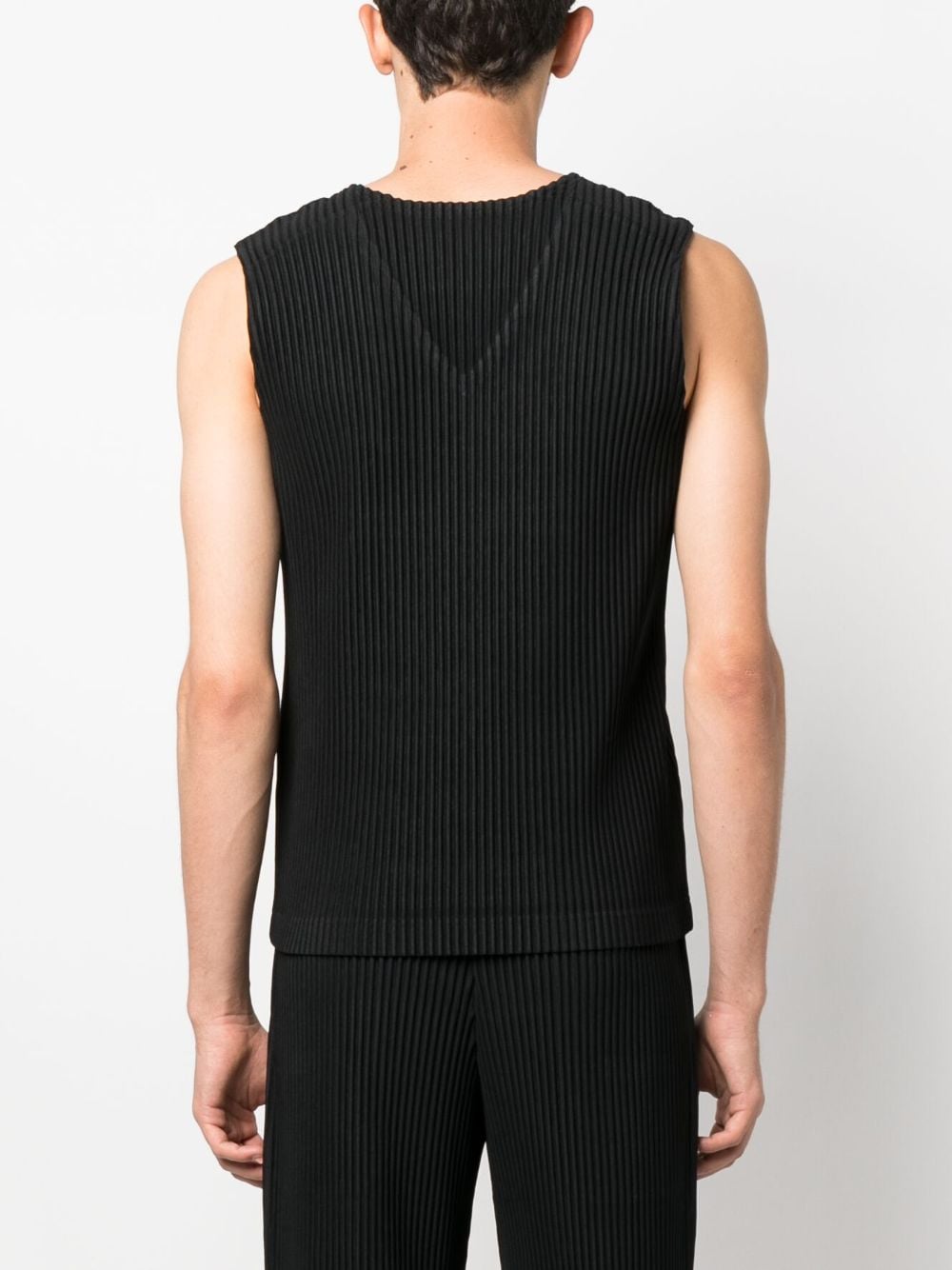 Shop Issey Miyake Fully-pleated V-neck Vest In Black